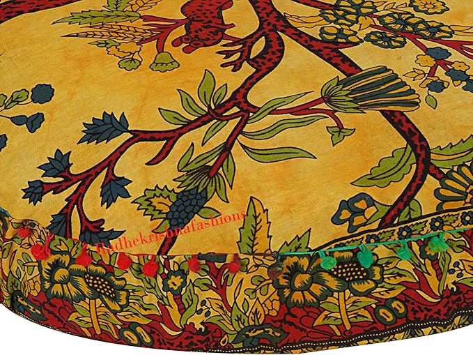 35 X 35 Inch Large Mandala Floor Pillow Cushion Seating Throw Cover Hippie Decorative Bohemian Ottoman Poufs, Multi Pom Pom Pillow Cases,Boho (Yellow T.L, 35X35X6 Round)