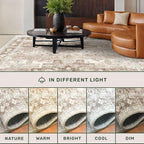 Washable Neutral Farmhouse Living Room Rug, 5x8 Area Rugs for Bedroom Under Bed, Nursery Room, Boho Vintage Floral Non-Slip Rug Low Pile Stain Resistant (5x8 Beige/Latte)