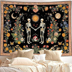 Wegklazax Skull Moon and Flowers Tapestry, Bohemian Hippie Gothic Wall Hanging for Room Decor, Mystical Altar Home Decor 80L x 60W