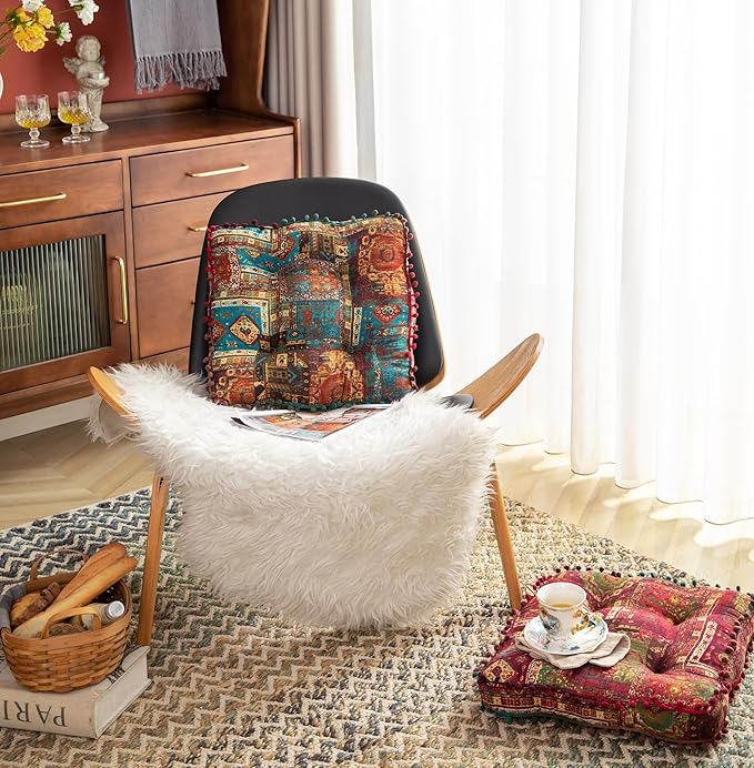 Round Cushion Sofa Cushion Soft Throw Pillow Meditation Pillow Living Room Window Balcony Decoration Pillow (15.7in, Red Square)