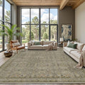 9x12 Area Rugs for Living Room Bedroom, Large Washable Rug, Vintage Floral Boho Rug, Non Slip & Low Pile Faux Wool Thin Carpet for Indoor Dining Room and Kids Room(Olive Brown 9x12ft)