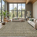 9x12 Area Rugs for Living Room Bedroom, Large Washable Rug, Vintage Floral Boho Rug, Non Slip & Low Pile Faux Wool Thin Carpet for Indoor Dining Room and Kids Room(Olive Brown 9x12ft)