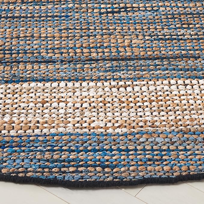 SAFAVIEH Cape Cod Collection Area Rug - 6' Round, Light Blue, Handmade Denim & Jute, Ideal for Living Room, Bedroom, Home Office, Dining Space (CAP153L-6R)