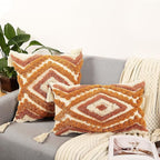 Merrycolor Boho Lumbar Throw Pillow Cover 12x20 inch,Bohemian Tufted Decorative Pillow Covers with Tassels for Couch Sofa Bedroom Living Room