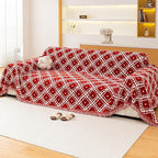 Reversible Couch Cover Blanket, Christmas Couch Cover, Chenille Sofa Covers Blanket, Christmas Sofa Covers Washable, 71"×71" Couch Covers for Recliner & Chair (1PC, Red, Single Seater)