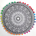 INDIAN CRAFT CASTLE ICC Black Elephant Mandala Barmeri Large Floor Pillow Cover Cushion Meditation Seating Ottoman Throw Cover Hippie Decorative Zipped Bohemian Pouf Ottoman Cases 16" Round