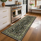GarveeHome Kitchen Runner Rug 2.5x10 Runner Rug Non Slip Washable Runners for Hallways, Boho Vintage Rugs with Rubber Backing Soft Low-Pile Indoor Carpet for Entryway Bedroom Green Black