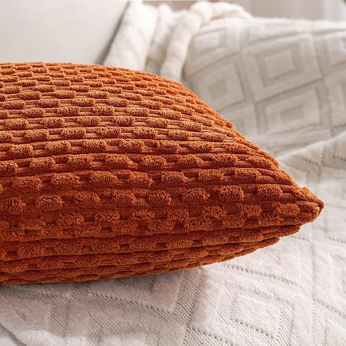 Set of 4 Burnt Orange Decorative Throw Pillow Covers 20x20 Inch Corduroy Pillow Covers for Bed Couch Sofa Living Room Soft Square Cushion Cases