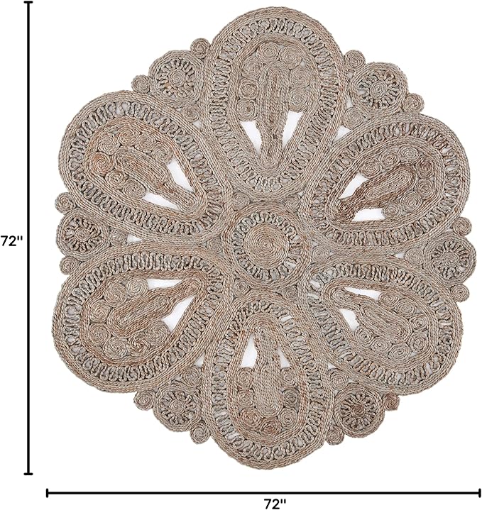 SAFAVIEH Area Rug 6' Round - Natural Fiber Collection - Grey, Handmade Jute, Decorative Boho Floral Design (NF360C)