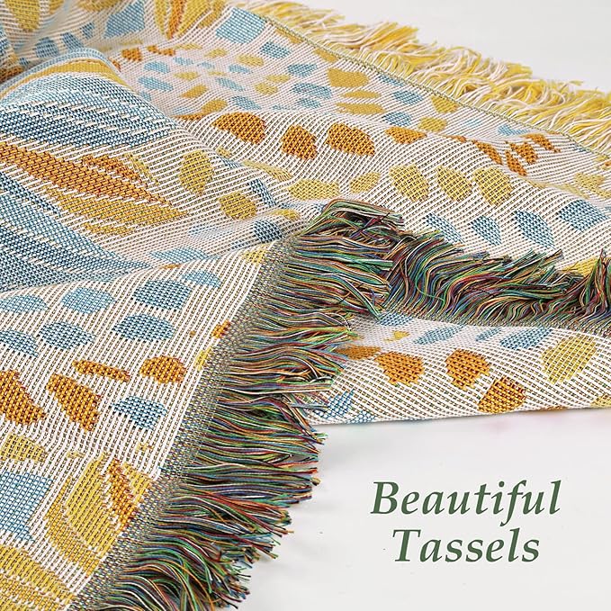 Snycler Flowers and Plants Throw Blanket for Bed 50 * 60inch Woven Blanket Cotton Polyester Farmhouse Decor for Indoor Outdoor Sofa Bedroom Garden，All Season （Sunflower）