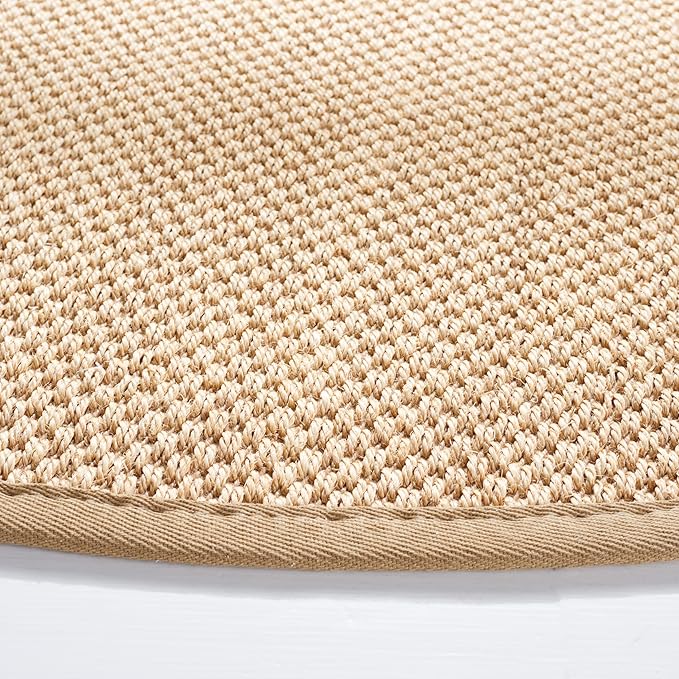 SAFAVIEH Area Rug 6' Round - Natural Fiber Collection - Maize & Linen Color, Sisal, Woven Design with Border (NF141B)
