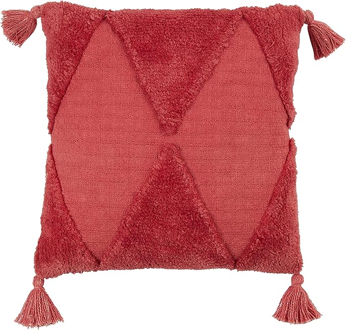 SARO LIFESTYLE Allman Collection Tufted Diamond Tassel Throw Pillow with Down Filling, 18", Rust