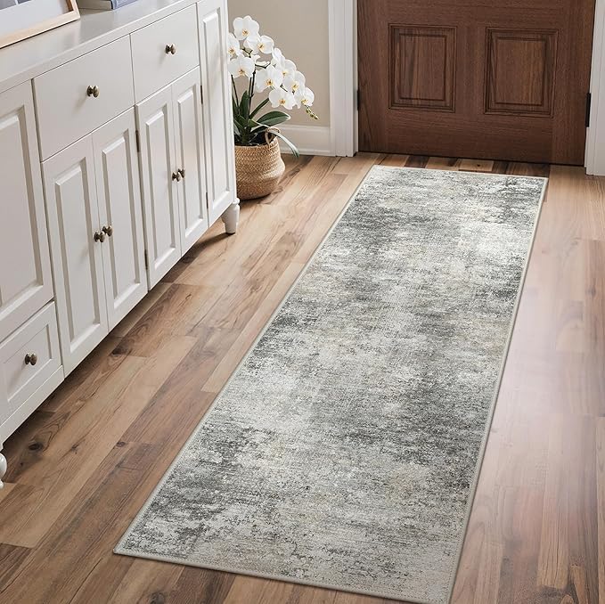 GENIMO Washable Rugs 2x5 Runner Rugs for Hallway Kitchen, Modern Lightweight Rug Ultra Soft Indoor Runner Rugs for Entryway, Low Pile Carpet with Non Slip Backing, Mist Grey