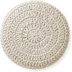 Casafield Pouf Ottoman Footstool, 13" Round x 11" High, Hand-Knitted Cotton Footrest, Non-Skid Wood Legs, Boho Foot Stool for Living Room, Bedroom (Natural)