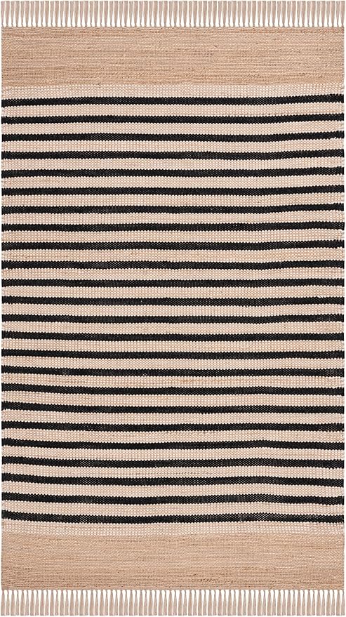 SAFAVIEH Natural Fiber Collection Area Rug - 4' x 6', Natural & Black, Rustic Farmhouse Boho Striped Style, Handmade Jute & Cotton, Ideal for The Living Room, Bedroom, Dining Room (NFB325Z-4)