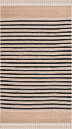 SAFAVIEH Natural Fiber Collection Area Rug - 4' x 6', Natural & Black, Rustic Farmhouse Boho Striped Style, Handmade Jute & Cotton, Ideal for The Living Room, Bedroom, Dining Room (NFB325Z-4)