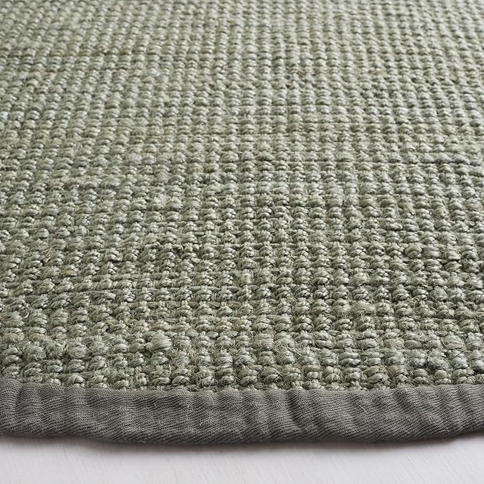 SAFAVIEH Natural Fiber Collection 5' Round Green / Grey NF730B Handmade Farmhouse Premium Jute Area Rug