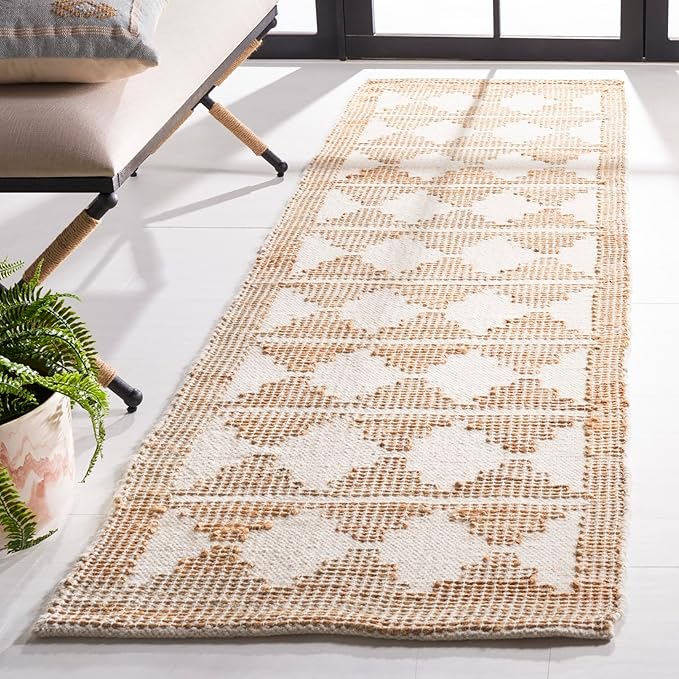 SAFAVIEH Natural Fiber Collection Runner Rug - 2'3" x 8', Ivory & Natural, Handmade Farmhouse Jute & Wool, Ideal for High Traffic Areas in Living Room, Bedroom (NF511A)