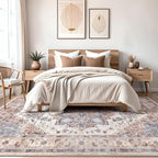 Washable Rug 8x10 Area Rugs: Boho Vintage Distressed Oriental Medallion Neutral Thin Large Rug Carpet for Living Room Bedroom Dining Room Home Office Decor - Camel