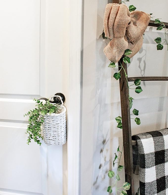 AuldHome Design Wall Hanging Baskets (White, Set of 2); Woven WIcker Rustic Farmhouse White Washed Door Baskets, Small and Medium Size (Pack of 2)