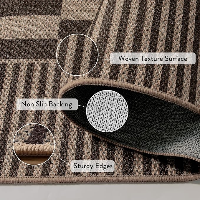 Beevia Striped 8x10 Neutral Jute Rug, Washable Modern Outdoor Rugs for Patio, Farmhouse Decor Non-Slip Large Carpet for Living Room Deck Backyard (Nature, 8x10ft)