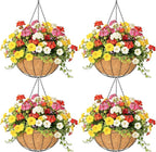 4 Pack 16 Inch Hanging Planters Outdoor Metal Hanging Flower Baskets with Coco Fiber Liners Chain Round Wire Plant Holder Hanging Flower Pots (Watermelon)