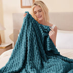 EXQ Home Fleece Blanket Throw XL for Couch or Bed - 3D Imitation Turtle Shell Jacquard Decorative Blankets - Cozy Soft Lightweight Fuzzy Flannel Blanket Suitable for All Seasons(50"×70",Teal)