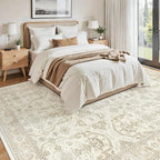 9x12 Area Rugs for Living Room, Non Slip Machine Washable Vintage Rugs, Low Pile Lightweight Large Rug for Bedroom, Dining Room, Home Office Beige/Brown
