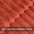 Pack of 2 Faux Fur Fall Throw Pillow Covers 24x24 Inch, Soft Plush Striped Neutral Couch Pillow Cover, with Velvet Back Modern Home Decor for Sofa Living Room Couch Bed Rust