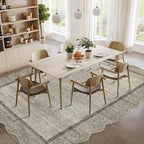 GarveeHome Scalloped Living Room Rug 5x7 Area Rug Washable Area Rug for Bedroom Modern Traditional Kids Rug Non Slip Throw Rugs Soft Low Pile Stain Resistant Carpet for Dining Room 5 ft x7 ft Brown