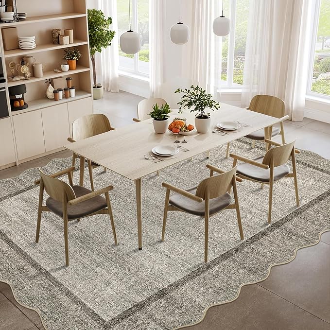 GarveeHome Scalloped Washable Area Rug 4x6 Small Entryway Rug Non Slip Modern Soft Accent Rugs for Bedroom Nursery Low Pile Stain Resistant Carpet for Office, 4 ft x6 ft