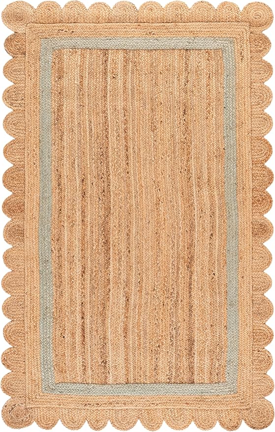 SAFAVIEH 6x9 Area Rug - Natural Fiber Collection - Natural & Light Blue, Handmade Jute, Ideal for Living Room, Bedroom, Dining Space (NF896L)