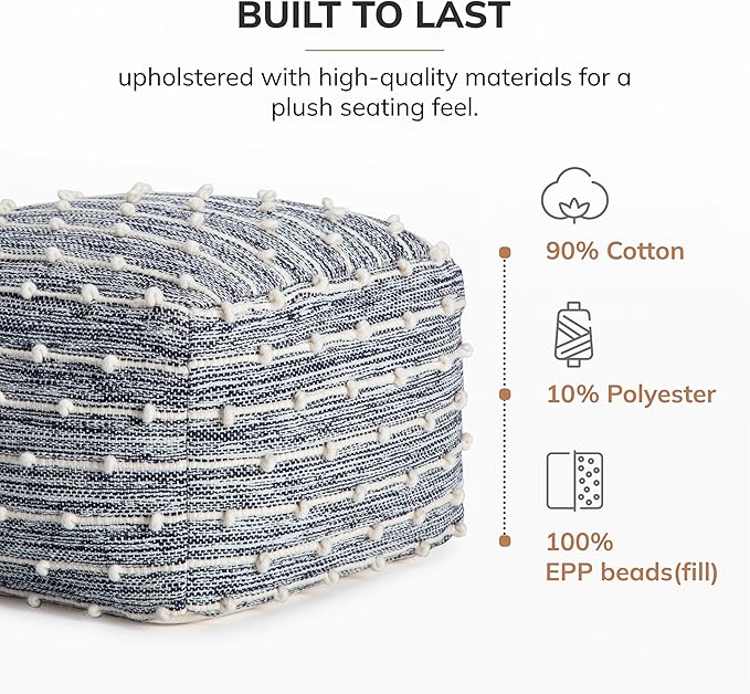 Anji Mountain Pouf Ottoman Foot Rest, Handmade Ottoman Pouf, Comfortable Foot Stool, Decorative Floor Seating for Living Room Decor, Bedroom & Home Décor Accent - Malibu