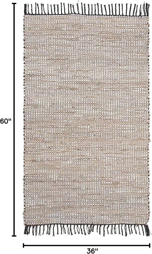 SAFAVIEH Vintage Leather Collection Accent Rug - 3' x 5', Silver, Handmade Boho Fringe Leather & Jute, Ideal for High Traffic Areas in Entryway, Living Room, Bedroom (VTL203G)