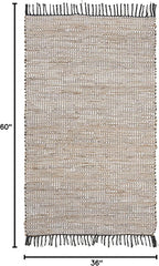 SAFAVIEH Vintage Leather Collection Accent Rug - 3' x 5', Silver, Handmade Boho Fringe Leather & Jute, Ideal for High Traffic Areas in Entryway, Living Room, Bedroom (VTL203G)