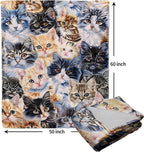 Cute Cat Blanket Soft Flannel Lightweight Kitten Cats Animals Pet Print Throw Blanket Cozy Warm Blankets All Seasons Living Room Decor for Kids Adults Cat Lovers Use On Sofa Bed Office 50x60 inch