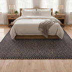 Charcoal Gray 8x10 Cotton Jute Rug Braided Construction - Farmhouse Woven Carpet - Mid-Century Modern Floor Covering for Bedroom Living Room, 8' x 10'