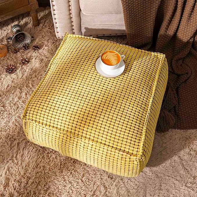 SUTAVIA Pouf Ottoman Cover Unstuffed Pouf Seat Decorative Soft Storage Bean Bag 20x20x8 Inches Square Floor Footrest for Living Room Bedroom (Yellow, Square)