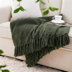 BATTILO HOME Olive Green Throw Blankets for Couch, Knitted Green Throw Blanket for Bed, Super Soft Warm Large Throws for Home Decor, 60" x 80"