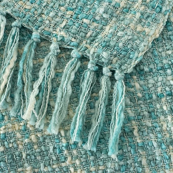 Multi-Color Turquoise Cable Woven Throw Blanket for Couch,60"X80" Boho Style Textured Blankets for Home Decor,Super Soft Warm Cozy Chunky Blanket with Decorative Tassels for Bed