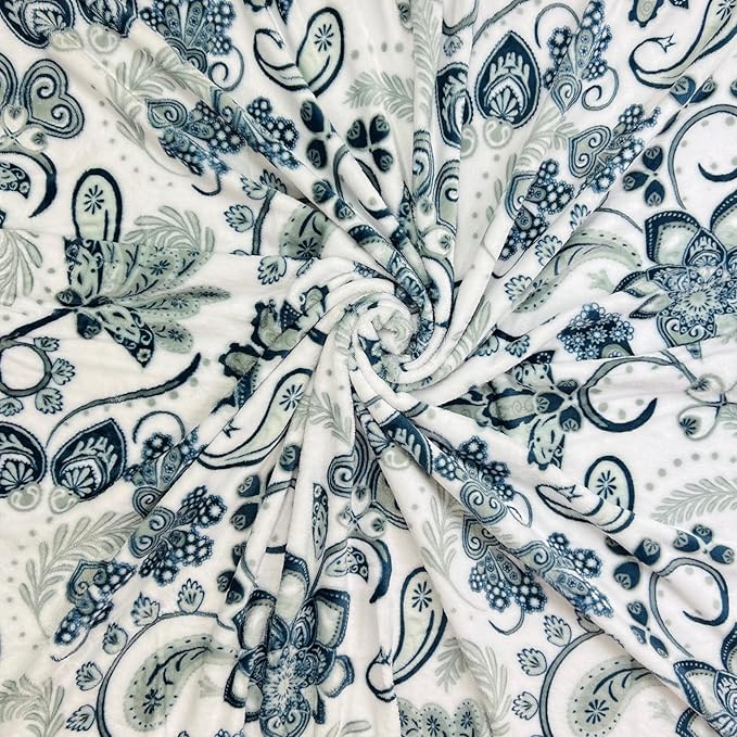Serafina Home Throw Blanket: Velvety Soft, Durable Fleece Accent for Bed or Couch (Navy Damask and Paisley, 50 x 70 inches)
