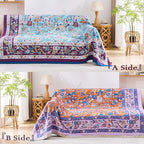 Fall Blanket for Bed, 100% Cotton Soft Rustic Boho Throw Blanket Quilt, 90"x98" Farmhouse Decor Bed Flower Blankets, Light Weight Reversible Bohemian Throw Quilt