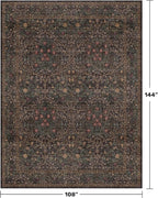Washable Area Rugs 9x12 Living Room - Dark Brown Large Rug for Dining Room Under Table, Bedroom, Soft Low Pile Non-Slip Stain Resistant Carpet - Vintage Floral Plant Design