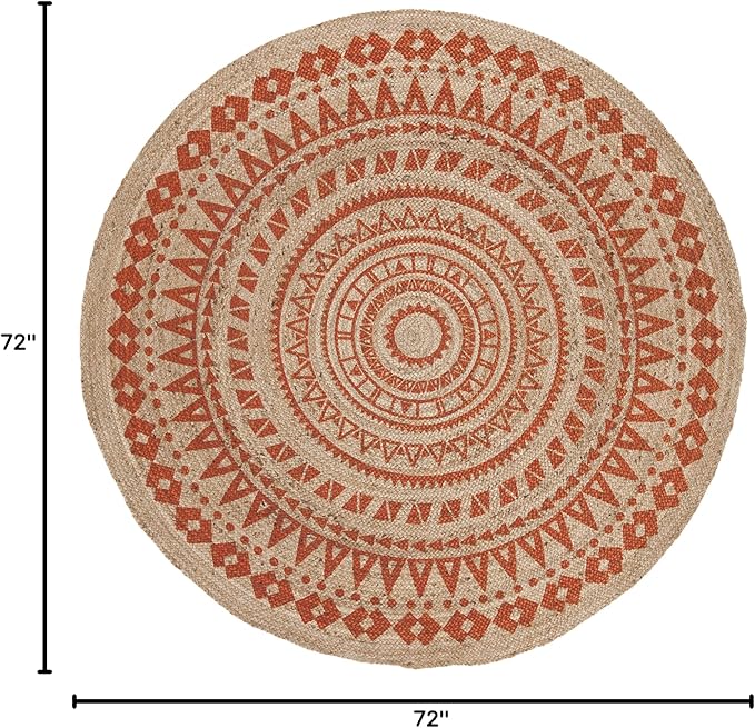 SAFAVIEH Natural Fiber Round Collection 6' Round Orange NF802B Handmade Boho Mandala Braided Jute Area Rug