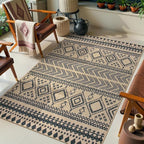 Lahome Easy Jute Boho Area Rugs for Entryway, 3x5 Washable Rug Non Slip Indoor Outdoor Carpet, Small Geometric Print Distressed Rugs, Low Pile Front Door Carpet for Porch Balcony