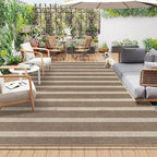 Lahome Elance Striped Easy Jute Rug, 5x7 Dining Room Office Rug Washable Outdoor Patio Rug, Farmhouse Neutral Non Slip Stain Resistance Indoor Outdoor Carpet for Deck Classroom, Khaki