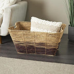 Deco 79 Seagrass Handmade Decorative and Functional Storage Basket Oversized Color Block Basket Organizer with Slot Handles, Basket for Storage 30" x 20" x 15", Brown