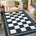 Vasofe Plaid 3x5 Outdoor Patio Rug,Checkered Jute Entryway Rugs, Washable Black and White Indoor Bedroom, Farmhouse Neutral Front Door Mat,Modern Carpet for Porch Patio Balcony Kitchen