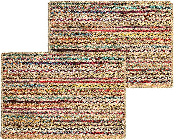 · REDEARTH · Jute Cotton Chindi Area Rug - 2'x3' Rectangular Rug, Handwoven, Non-Shedding, Soft & Durable – Multi Tones for Home Décor in Living Room, Dining Room, Bedroom, Set of 2