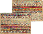 · REDEARTH · Jute Cotton Chindi Area Rug - 2'x3' Rectangular Rug, Handwoven, Non-Shedding, Soft & Durable – Multi Tones for Home Décor in Living Room, Dining Room, Bedroom, Set of 2